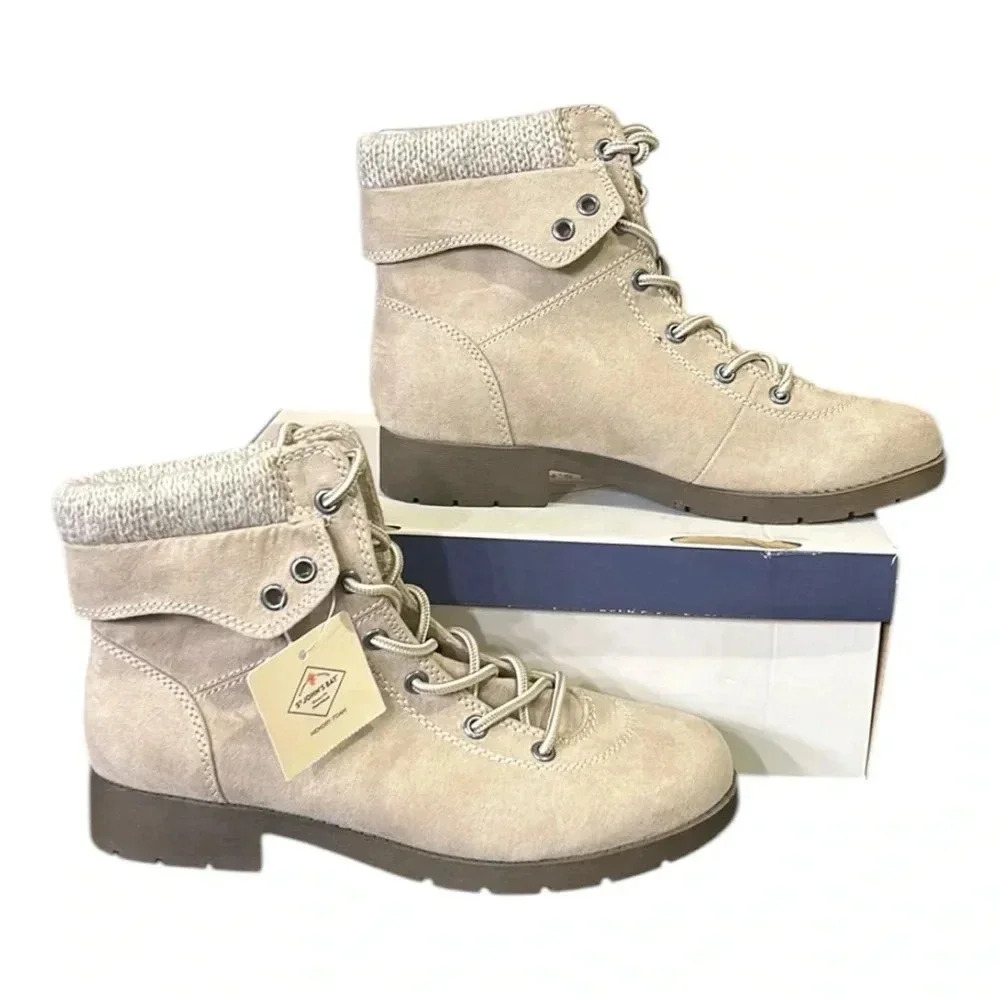 St. John’s Bay Yukka Memory Foam Stacked Heel Lace Up Boots Size 8 NWT - Picture 2 of 13